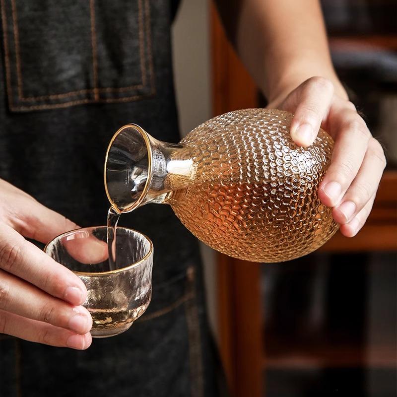 Japanese Glass Small White Wine Cup Sake Pot Wine Set Household Wine High Appearance Vintage Fengguo Wine Cup