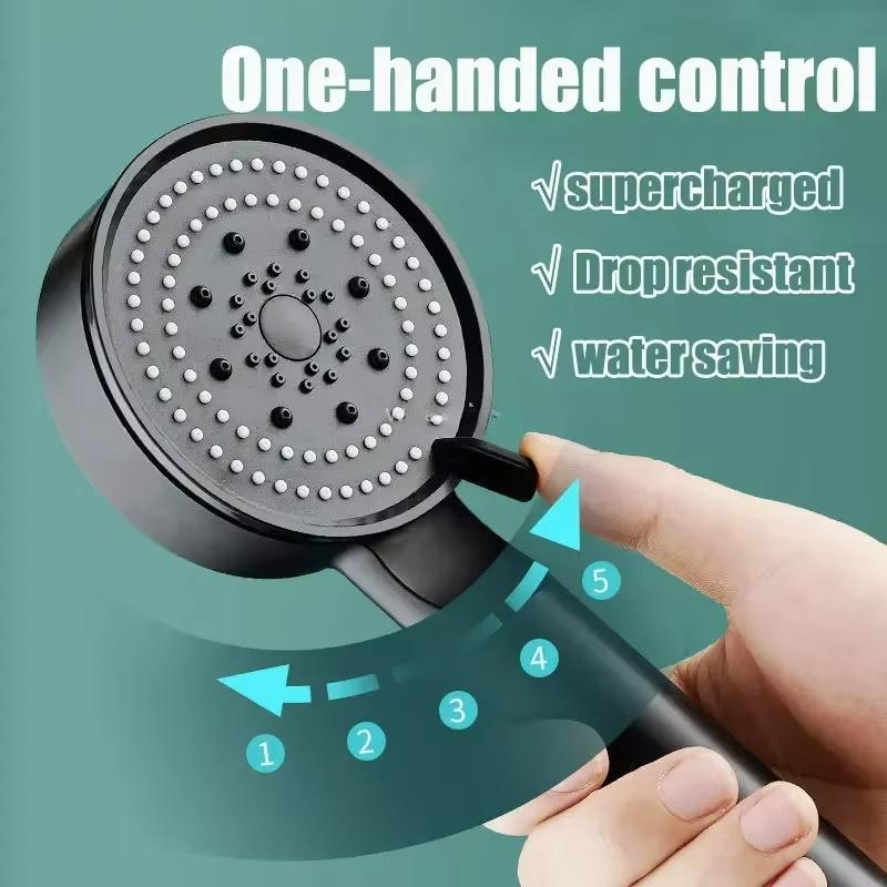 Turbo Bathroom Shower Head Strong Shower Heads High Pressure Powerful Rain Shower C5 Modes Universal Shower Head Set