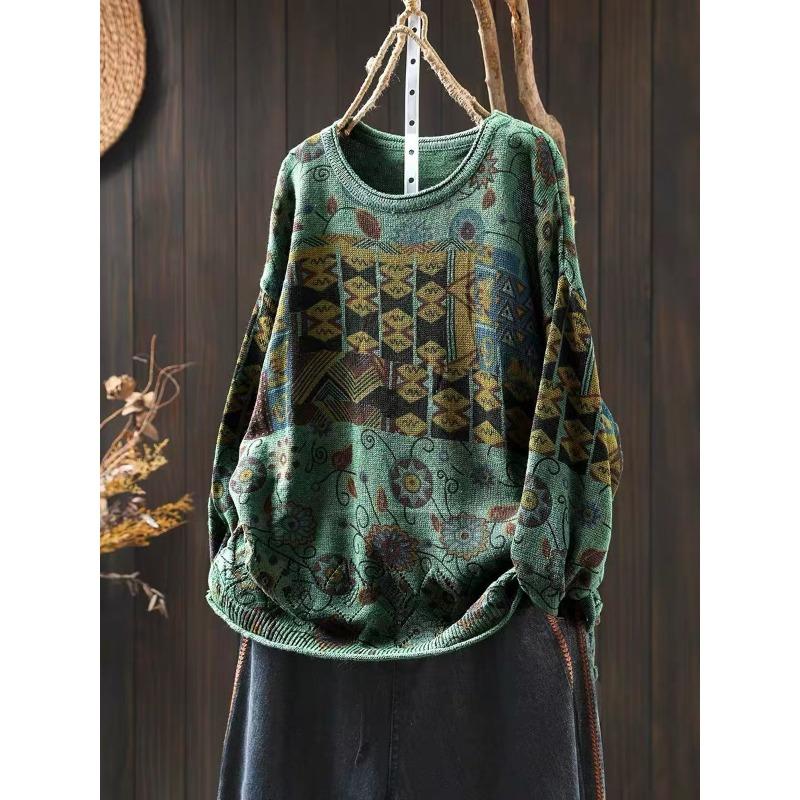 

Женская мода повседневная осень-зима с геометрическим принтом, длинный рукав, круглый вырез, свитера Size: One Size зелёный