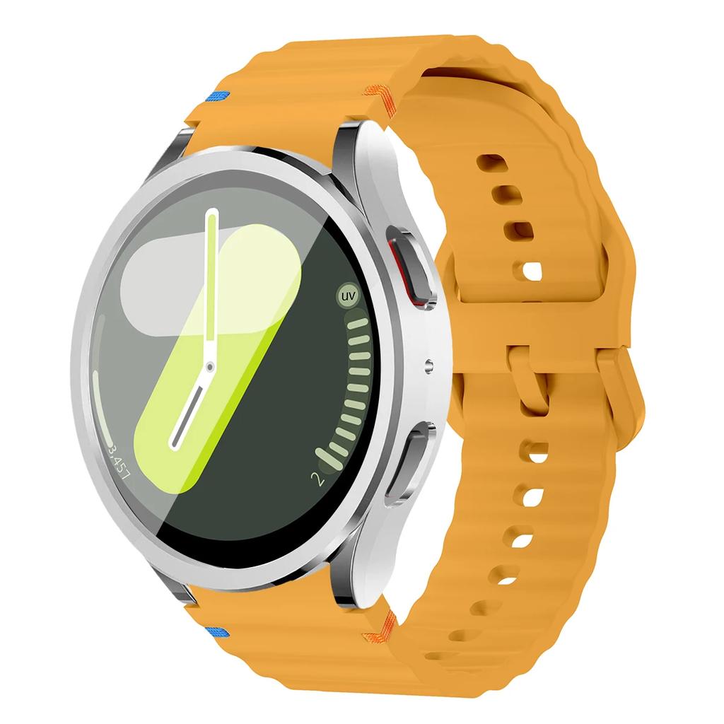 Boîtier+Bracelet pour Samsung Galaxy Watch7 40mm 44mm Bracelet en Silicone Bracelet Film de Protection d'Écran en Verre Trempé Coque Bumper en TPU