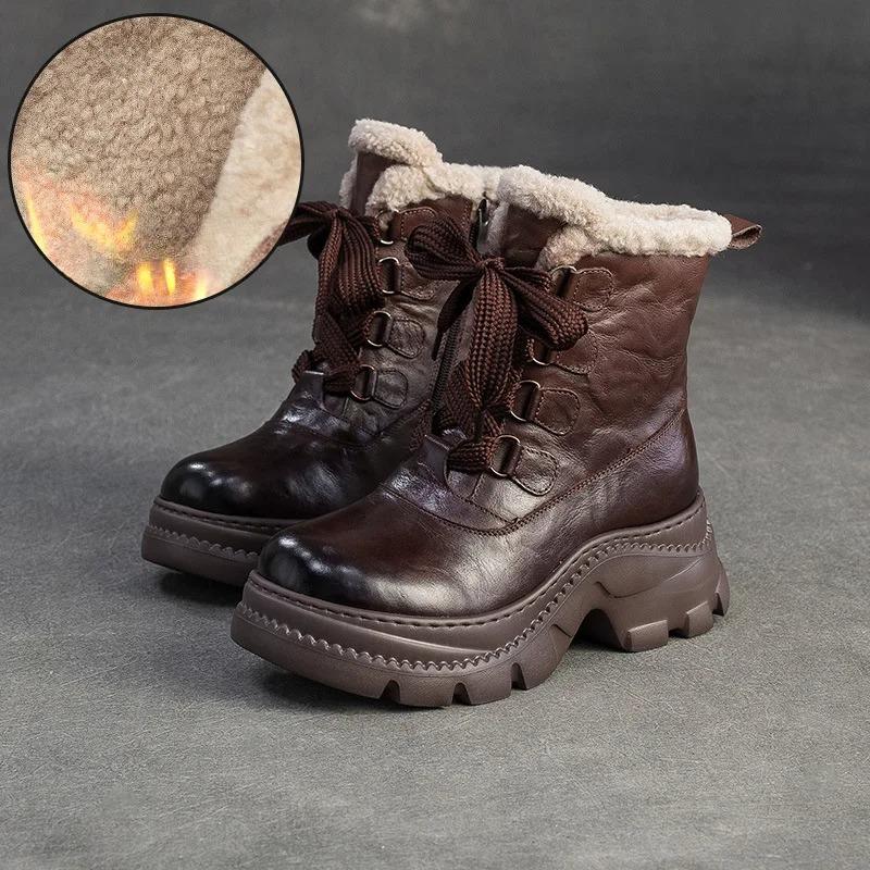 

Johnature Classic Retro Plush Warm Versatile Short Boots Genuine Leather Thick Soled Women s Shoes 35