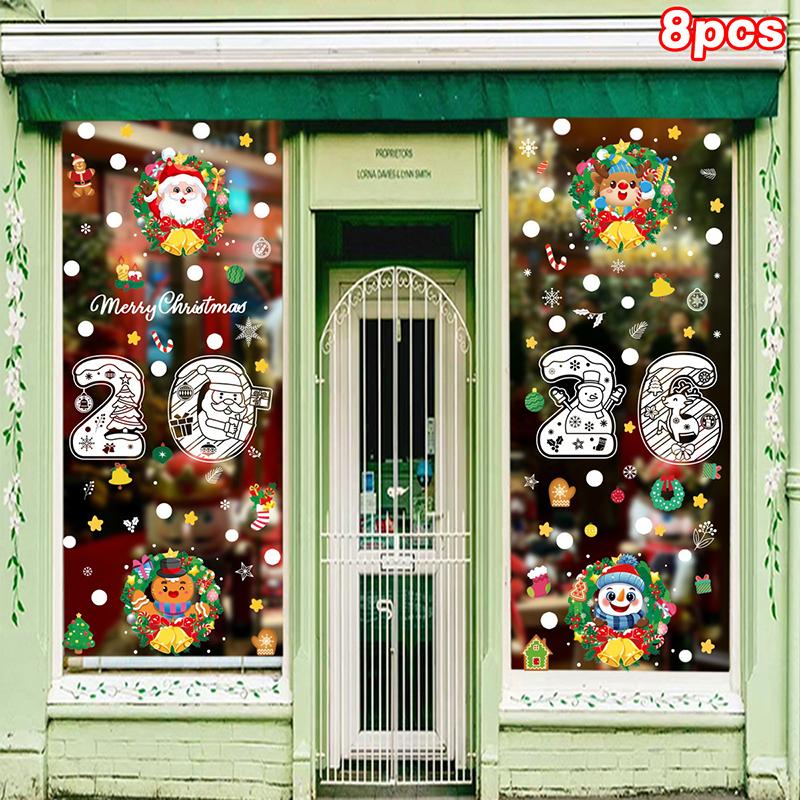 Naklejki Merry Christmas, Noworoczne białe płatki śniegu naklejki elektrostatyczne, Święty Mikołaj, Renifer, Bałwan naklejki na okno