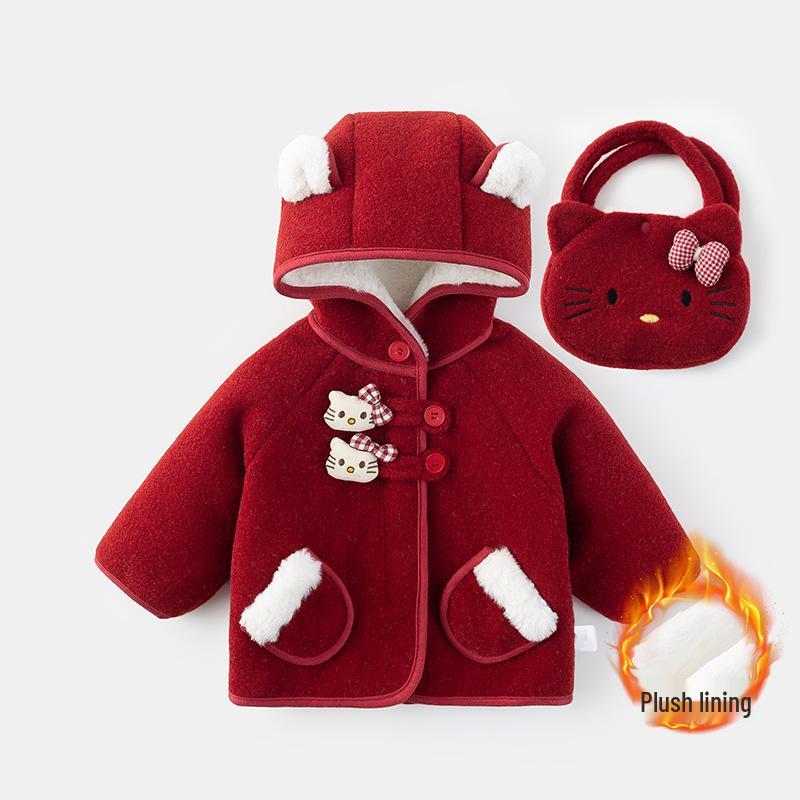 Girls' Fleece-Lined Hooded Jacket - Autumn/Winter 2025 Style, Thick Lambswool, Children's Winter Coat.