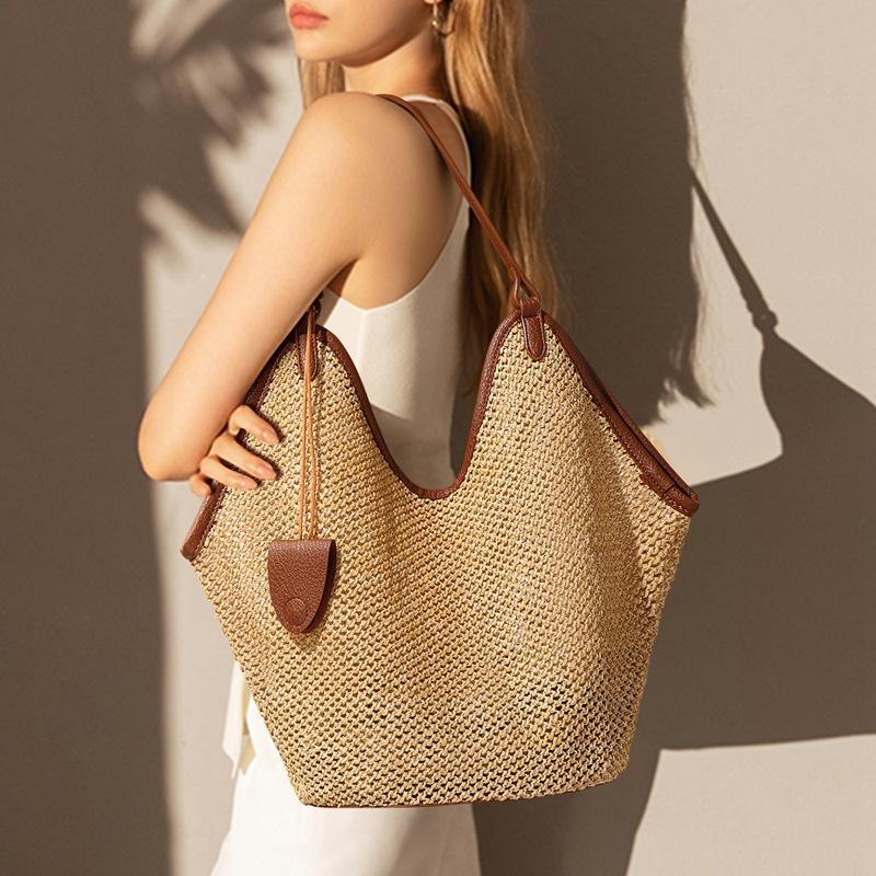 

Woven Bag Women S Bag Versatile Shoulder Handbag Large Capacity Seaside Vacation Tote Bag коричневий