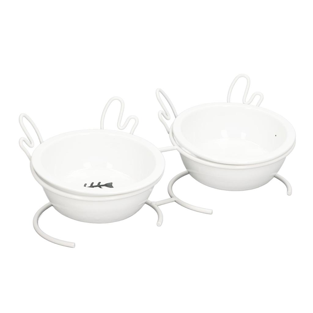 Pet Double Ceramic Bowl Skid Resistance Tilt Design Detachable Elevated Pet Feeder with Metal Stand for Cat Dog