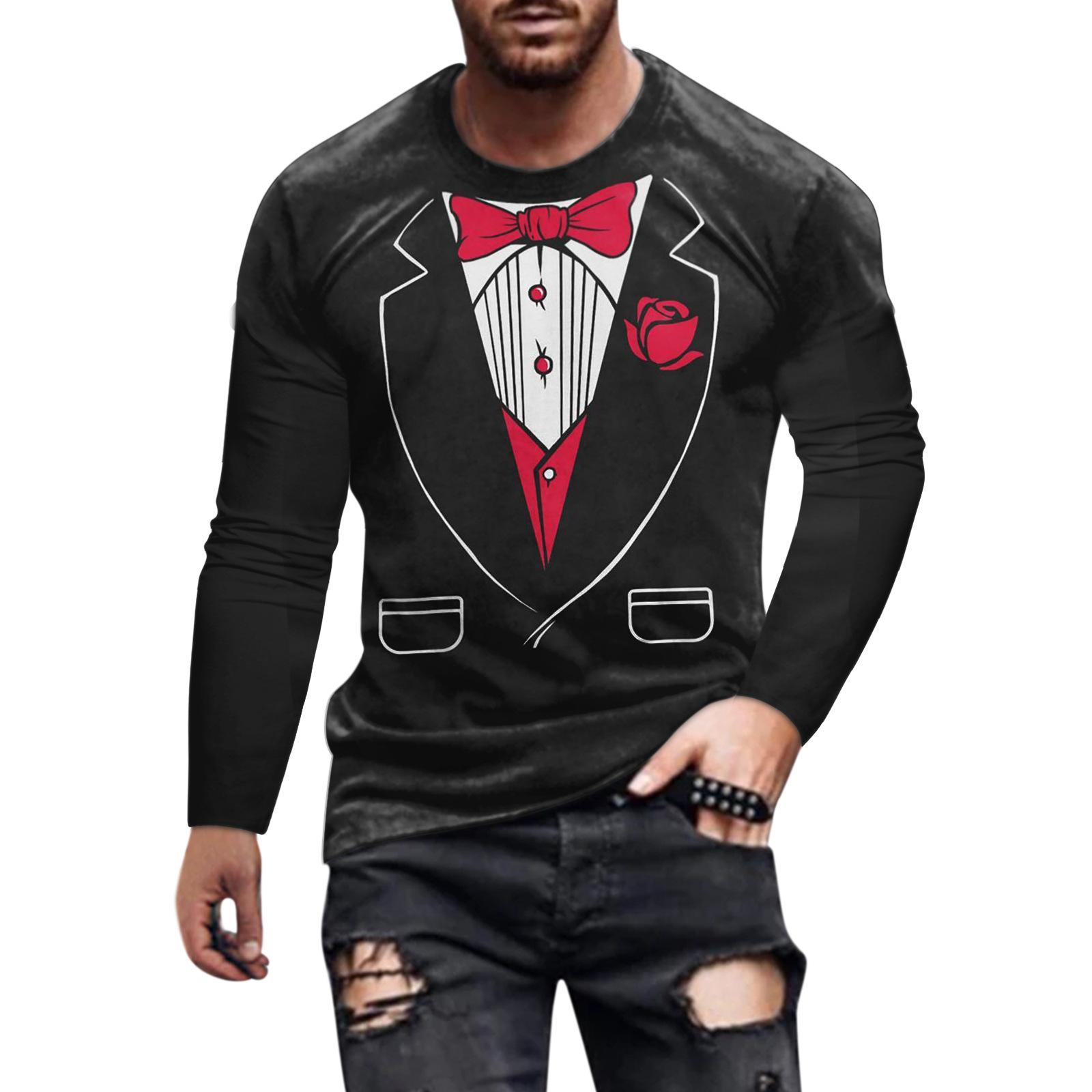 

Весенне-осенние мужские футболки с круглым вырезом, 3D-принтом в виде галстука-бабочки, модные повседневные с длинным рукавом 5XL