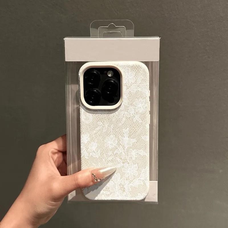 White Lace Floral Lichee leather pattern Phone Case For Redmi Note 15 14 13 12 11 10 9 8 Pro Plus 4G 5G Shockproof Cover