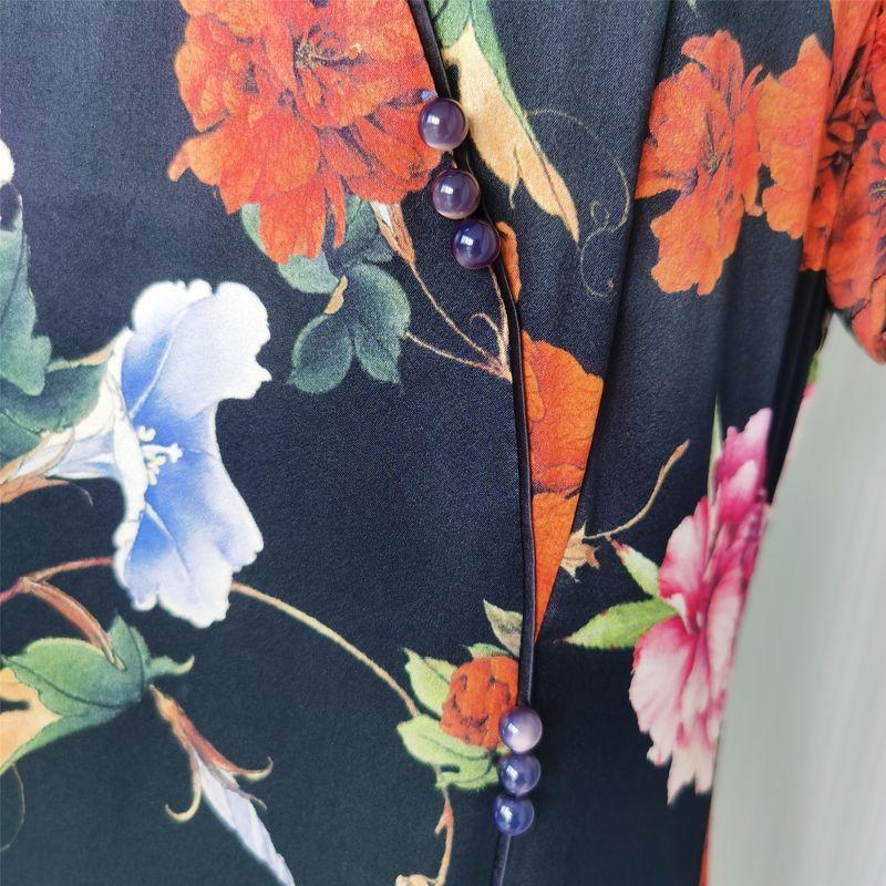 Hangzhou Silk Heavy Weight Silk Dress Mother Clothes Satin Mulberry Silk Improved Cheongsam Plus Size Loose Western Style