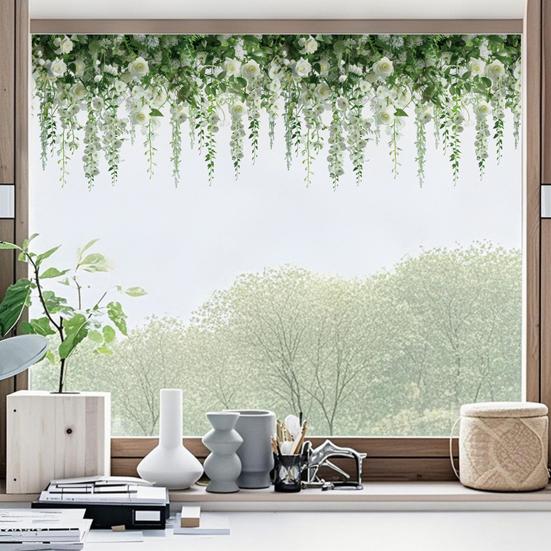 Window Sticker Rose Vine Design PVC Waterproof Wall Sticker No Glue Residue Versatile