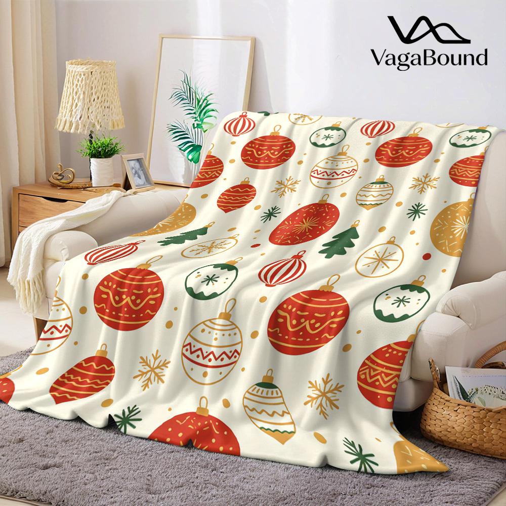Festive Bauble Ornaments Flannel Blanket Warm Soft Halloween Christmas All-Season Couch Decorative Cozy Warm Gift