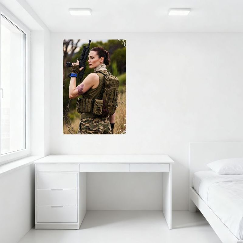 Sexy Military Woman with Rifle Tin Sign Vintage Metal Poster for Home Bar Pub Wall Decor, Outdoor Training Theme Iron Painting