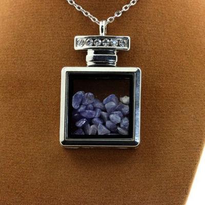 Stones and Minerals. Raw Tanzanite Necklace. Bottle Model.