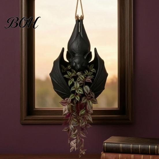 Support de Plante Paysager Distinctif Pot Suspendu en Forme de Chauve-souris, Pot Gothique pour Intérieur Extérieur Jardin Ambiance Mystérieuse Décoration Murale d'Exposition, Unique