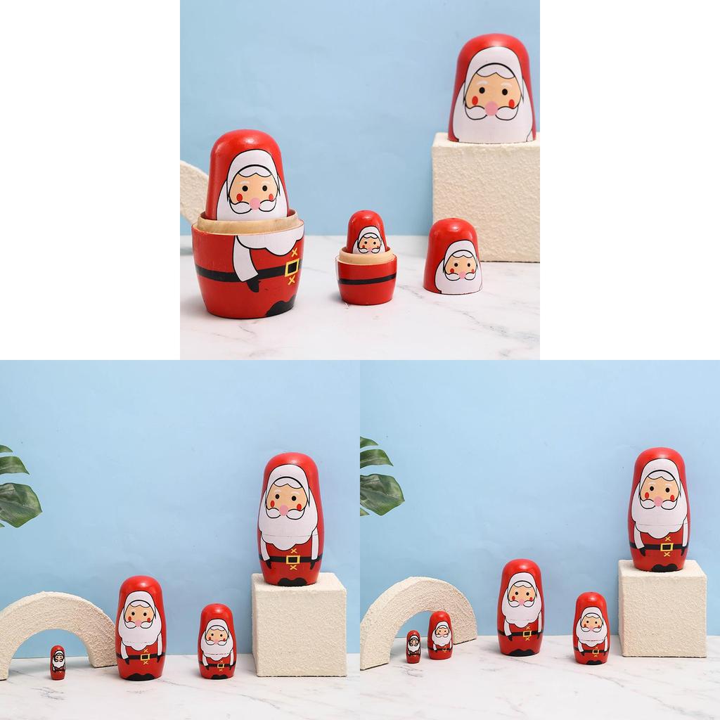 Wooden Russian Nesting Dolls Set With Christmas Decor And Modern Minimalist Style For Holiday Gift