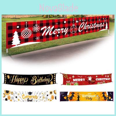 Large Merry Christmas Banner Sign With Vibrant Santa And Festive Gift Patterns For Home Decoration