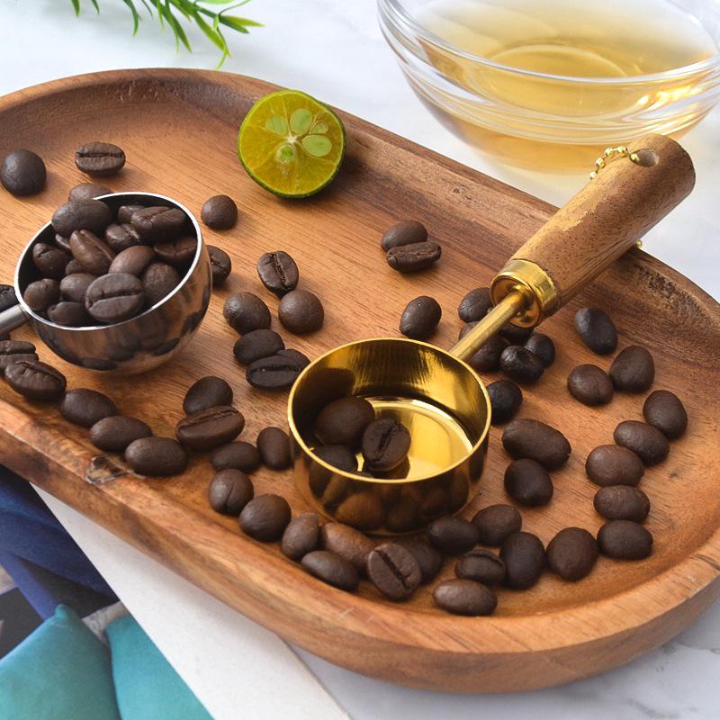 Gold-Plated Wooden Handle Baking Spoon - 15ML Coffee & Seasoning Measure