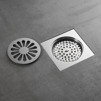 Shower Drains 10cm Square Brass Silver Bathroom Floor Drain Balcony Deodorant Bath Drain Strainer Cover Waste Grate WF-8107L
