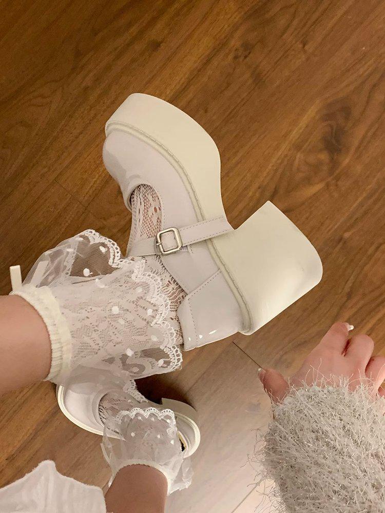 Dámské kožené boty Mary Jane s robustním podpatkem: Jaro 2025 Retro Kulatá špička se silnou podrážkou a zvýšením výšky.