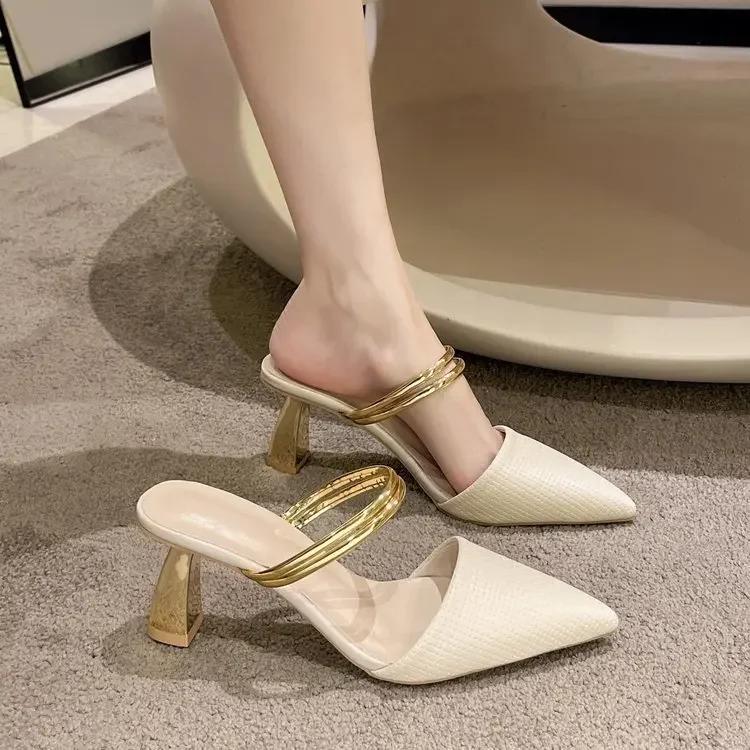 Sandals Women 2026 Summer High Heels Slippers Pu Heeled Sandals Stiletto Ladies Shoes Fashion Female Shoes Pumps