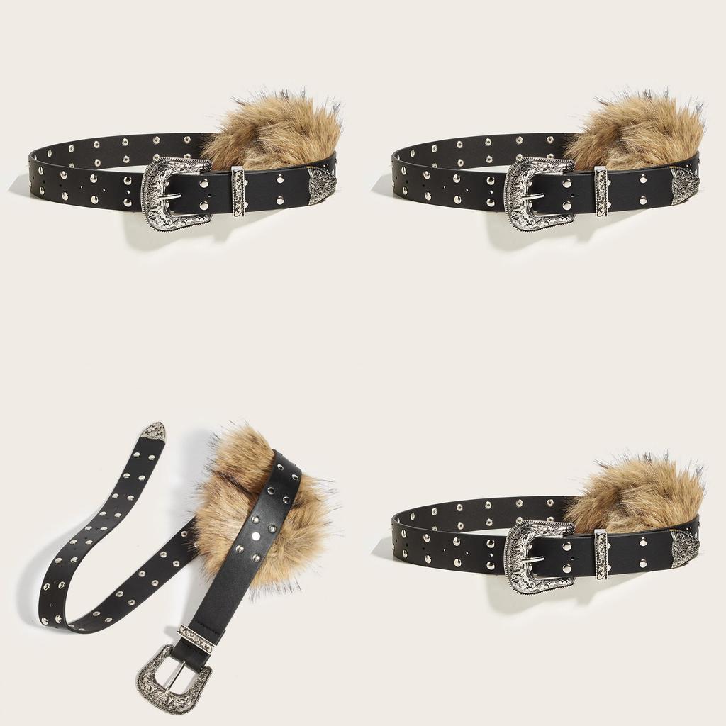 Fashion Pu Leather Waist Belt Artificial Fur Design And Carved Needle Buckle For Trendsetters
