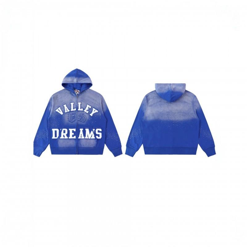 Felpa con cappuccio da uomo oversize con zip e dettagli ricamati con strass, cotone pesante, streetwear