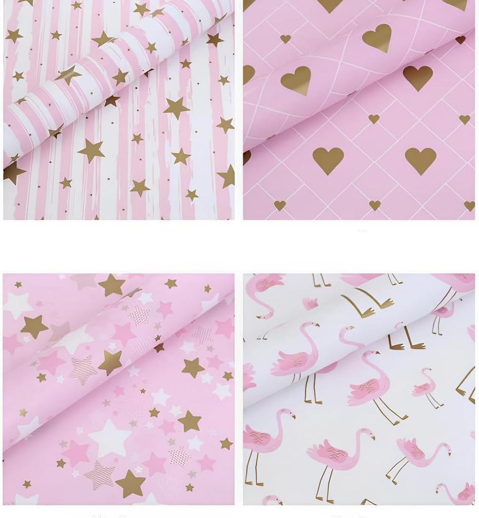 4 Pack Gift Wrapping Paper Premium Glossy Art Paper Pink 50x70cm Gift Wrap Sheets for Birthdays, Weddings,Valentine's Day