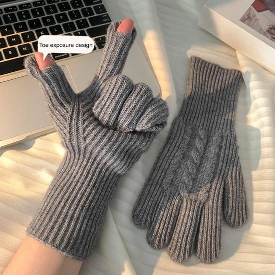 Wool Blend Knitted Gloves Unisex Winter Touchscreen Gloves Windproof Warm Driving Texting Daily Finger Gloves for
