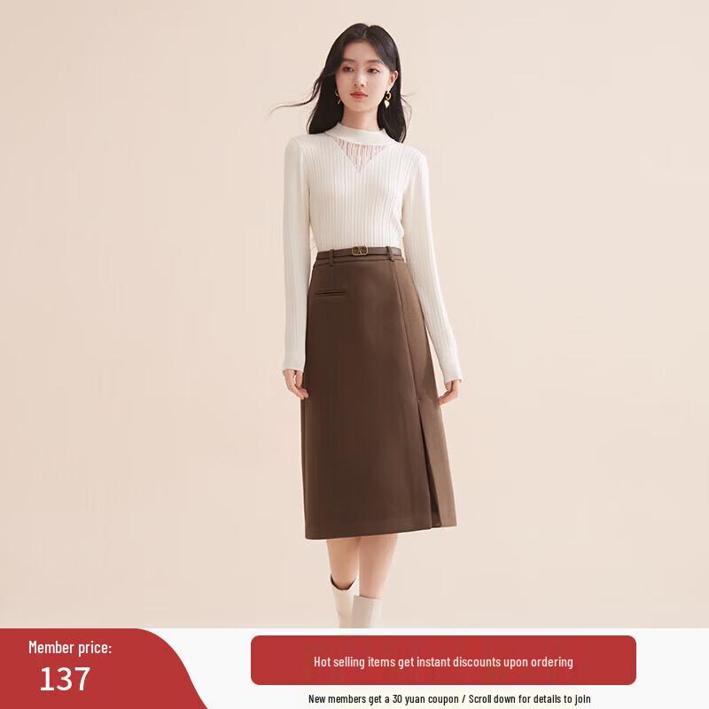 Xiangying Women s High-Waist A-Line Split Midi Skirt S