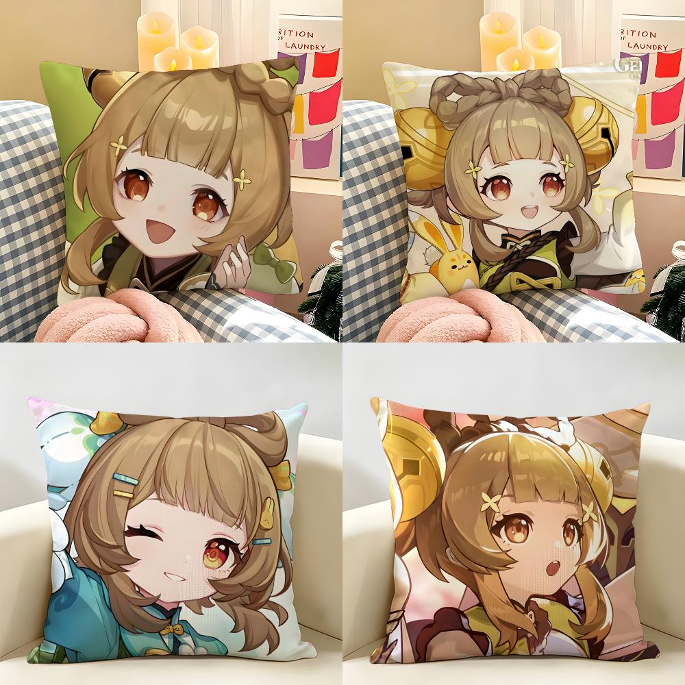 Yaoyao Genshin Impact Cushion Cover Natural Linen Organic Fabric DoubleSided Printing Room Sofa Decor Pillow Case