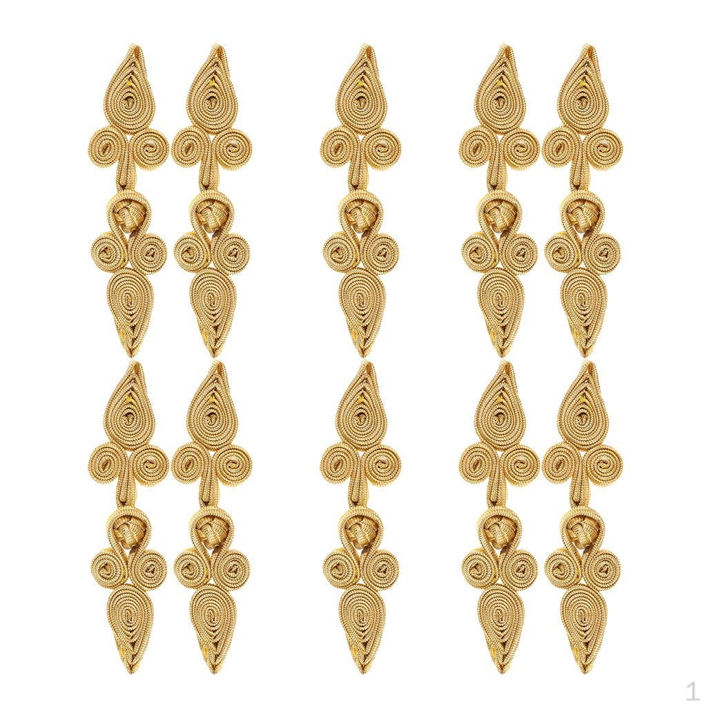 

10 Pairs Chinese Frog Closure Buttons Knot Sewing Fasteners Gold