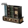Gold Gilded Book Pen Holder Wooden Book-Shaped Holder Retro Desk Organizer