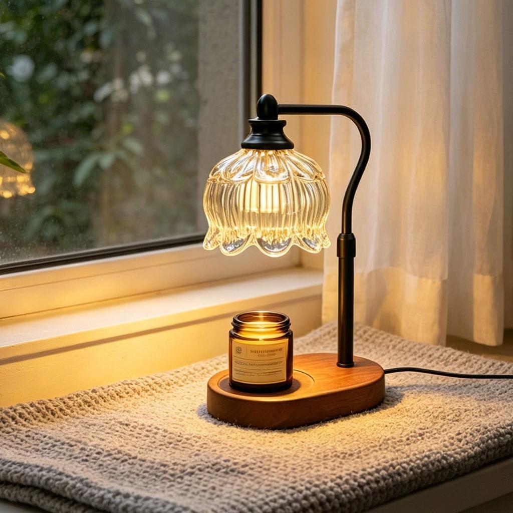 Aromatherapy American Style Flameless Fragrance Wax-Melting Dimmable Table Lamp with Rising-Falling Flame Effect for Bedroom Use