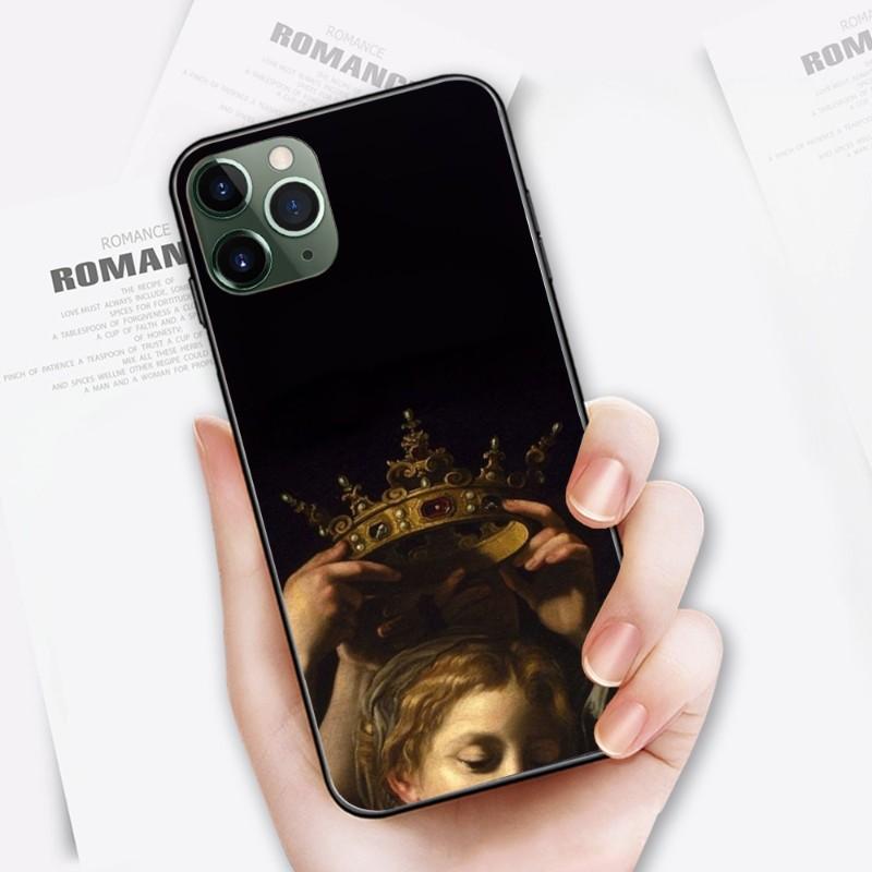 Fajne renesansowe etui na telefon do iPhone'a 14 13 12 11 XS X 8 7 6 Plus Mini Pro Max SE 2022 Miękka czarna obudowa telefonu