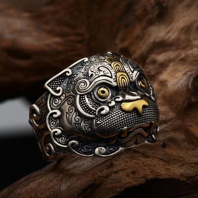Men's Retro Personality Trend Sterling Silver Opening Pixiu Ring