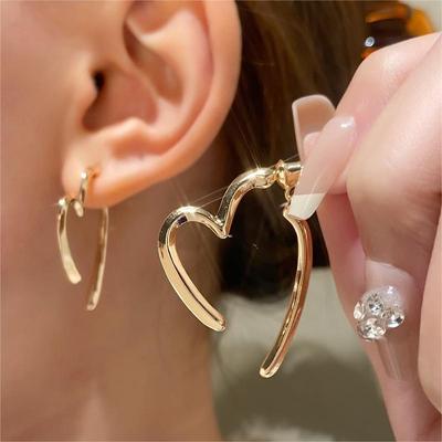 Simple Fashion Love Heart Drop Earrings For Women Girls Gold Silver Color Smooth Metal Earrings Dangle Wedding Jewelry Gift