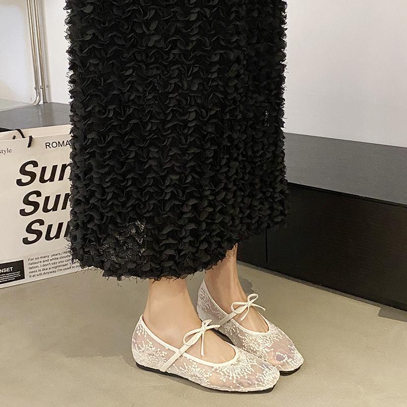 Height-increasing Bow Fairy Single Shoes Female 2025 New Spring and Autumn Mesh Breathable Shallow Mouth Mary Jane Shoes