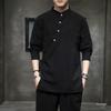 Men's Chinese-Style Linen-Cotton Long-Sleeve T-Shirt for Zen Meditation and Tea Ceremony