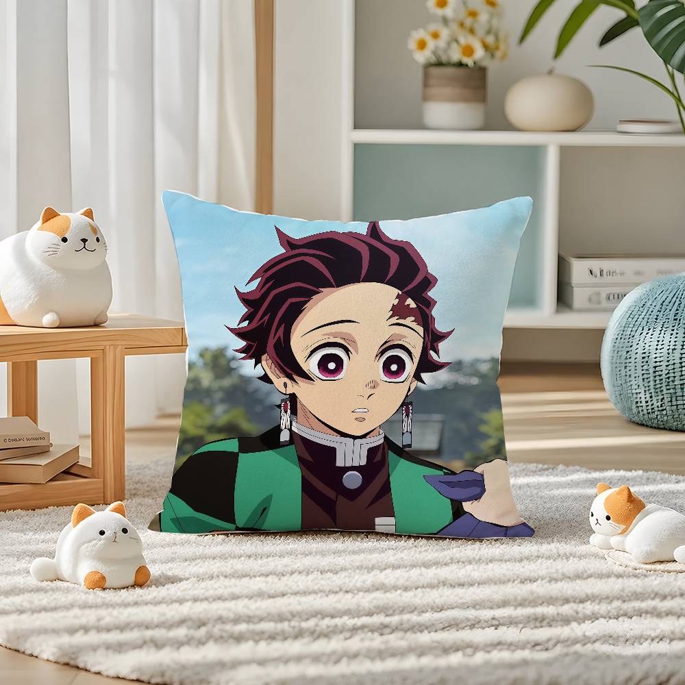 Demon Slayer Swordsmith Village Arc Anime Plush Pillow Cover Soft Short Plush Cushion Cover For Sofa Bedroom Home Decor Gift