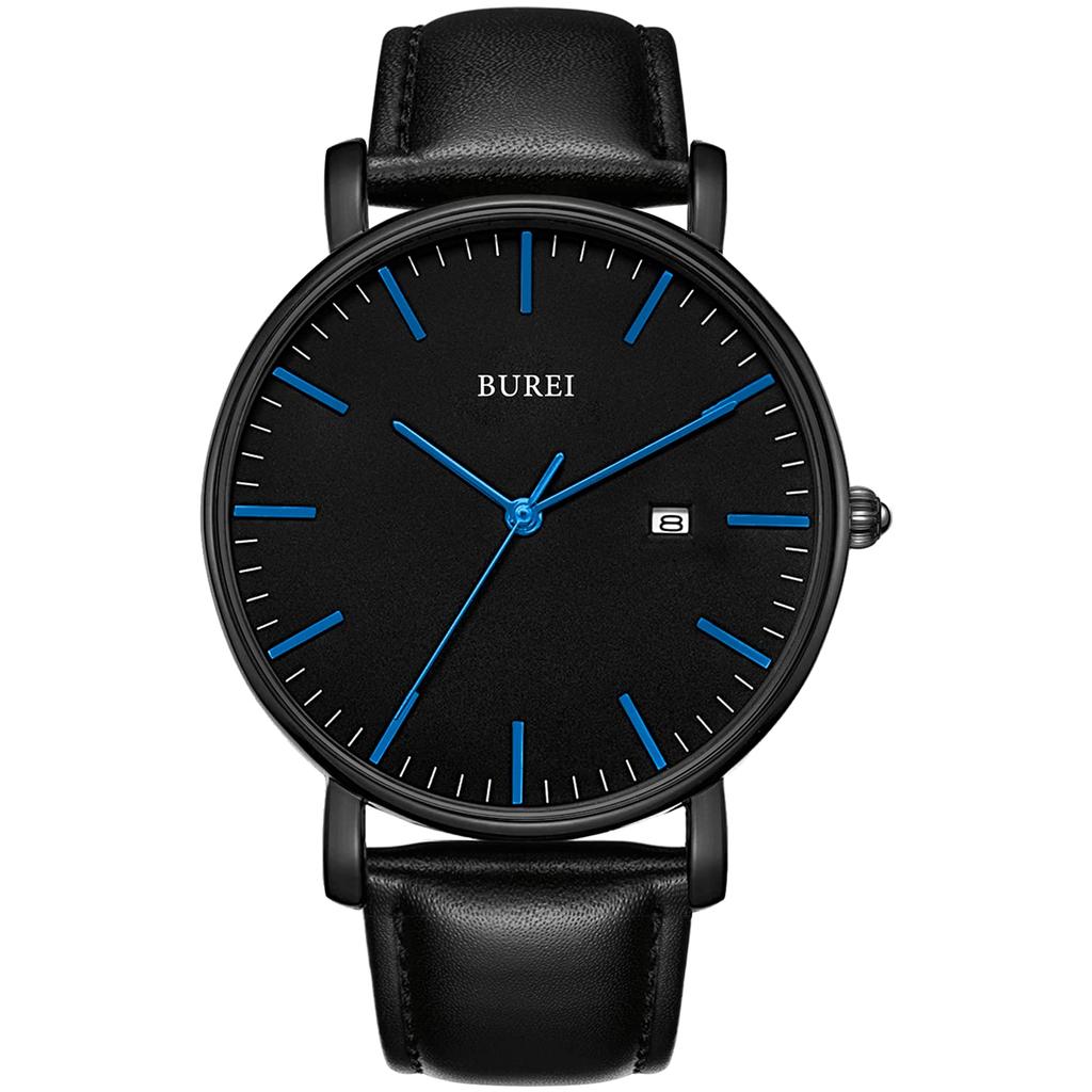 BUREI Men's Leather Watch, Simple and Stylish, Waterproof, Analog, Popular, Date Display, Business, Brand, Gentleman, Slim, Men's Watch G