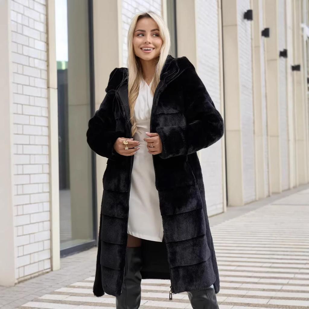 Fur Women's Coat Fur Jacket Extended Warm Hooded Mink Faux Fur Top