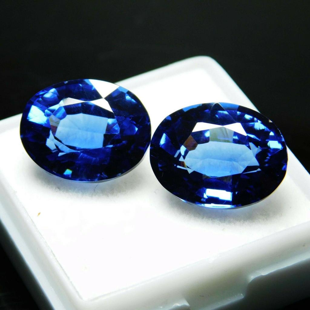 16.00 Carat Natural Sapphire Blue Oval Cut Pair CERTIFIED Loose Gemstone multiQ 00C