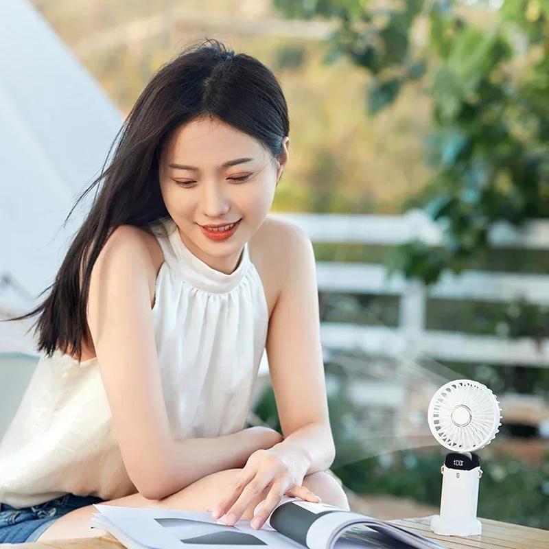Portable Handheld Mini Fan Foldable Neck Hanging Fans 5 Speed USB Rechargeable Fan with Phone Stand and Display Screen 1800mAh