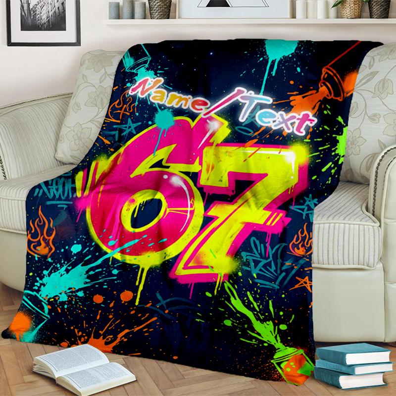 1PC Custom Name Graffiti Art Celebration Flannel Blanket Versatile,all-season Throw Suitable for the Living Room,bedroom,camping,travel,and Gift
