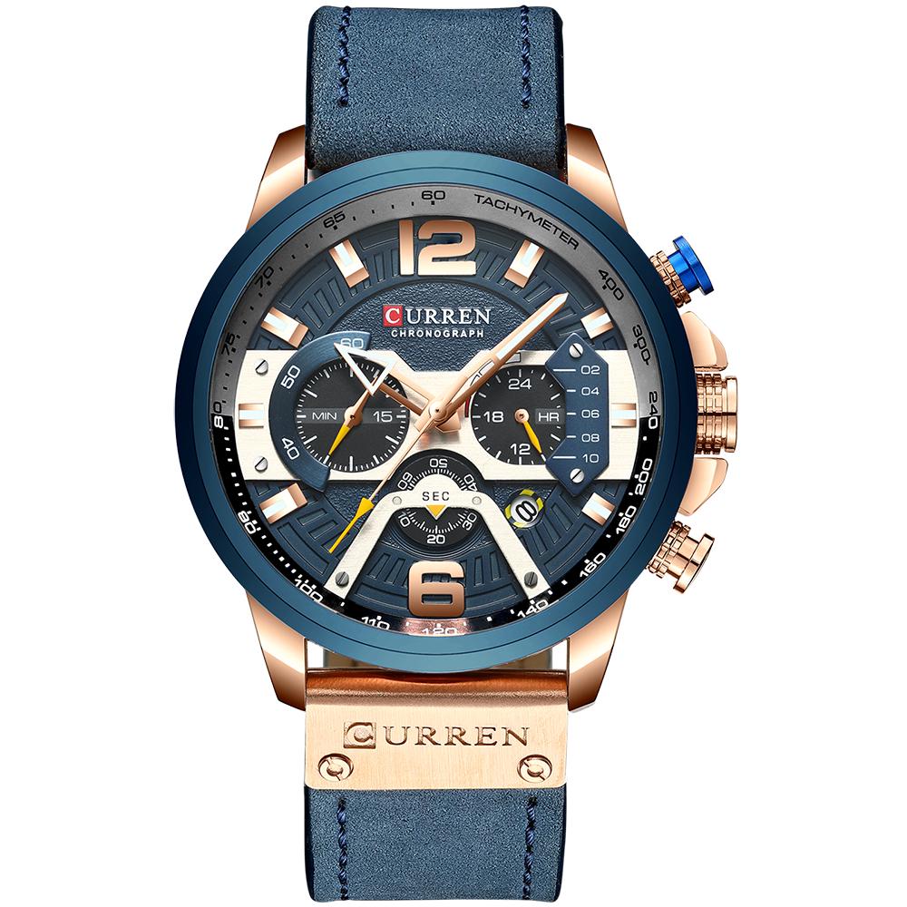 CURREN Modische Herrenuhr Luxusmarke Herren Multifunktions-Sportuhr Lederarmband Wasserdichte Quarz-Uhr Geschenk für Männer