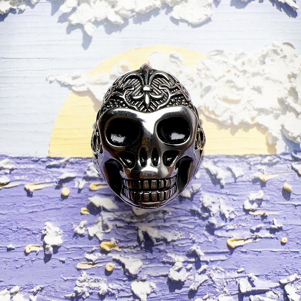 Blackened Lily Skull Ring Europe Vintage Jewelry Fine Jewerly Gift For Men Women In 925 Silver