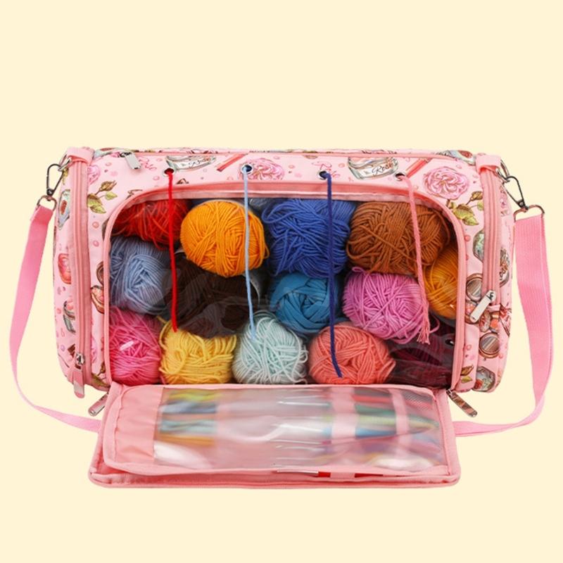 Crochet Bag Knitting Bag Crochet Craft Project Bag Travel Yarn Organizers Bag for Crocheting Pattern Yarn Hook Needle