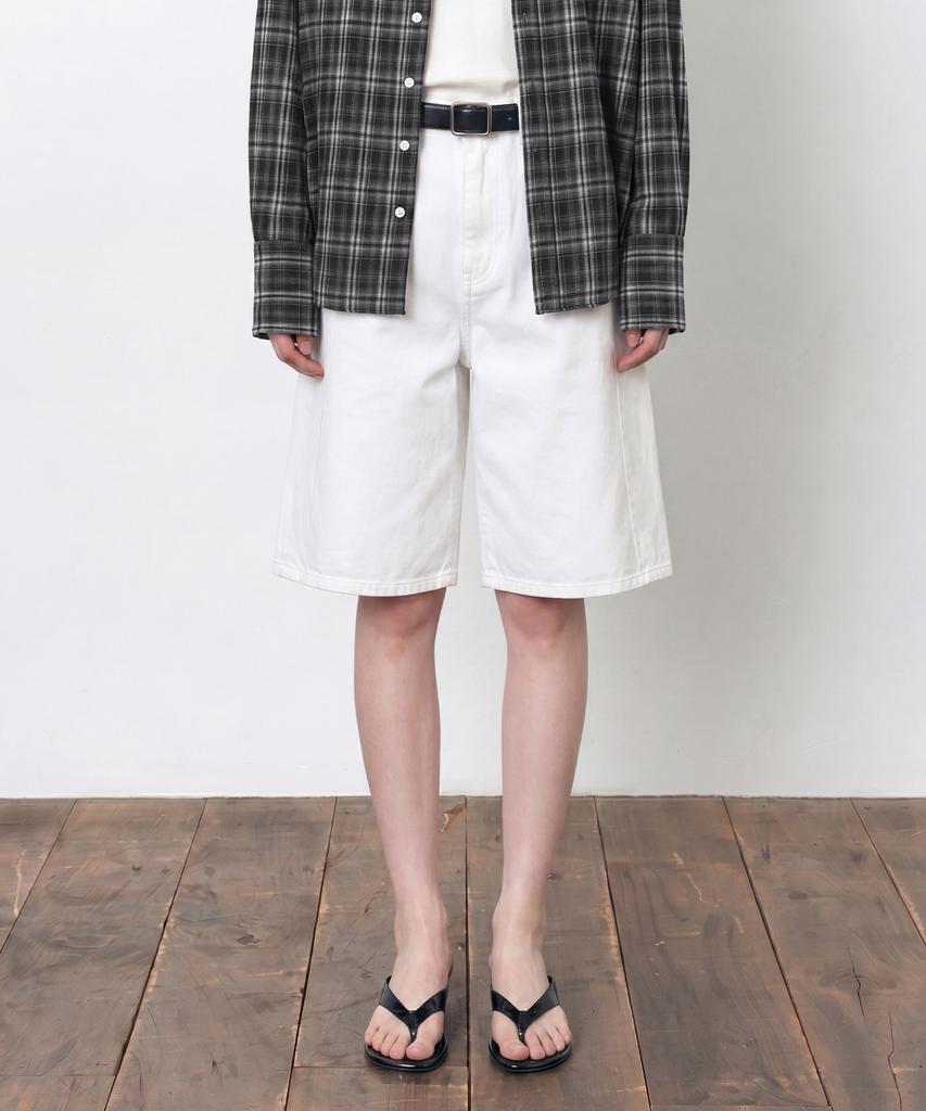 Siyajyu Sijn6108 Bermuda Denim Shorts_White
