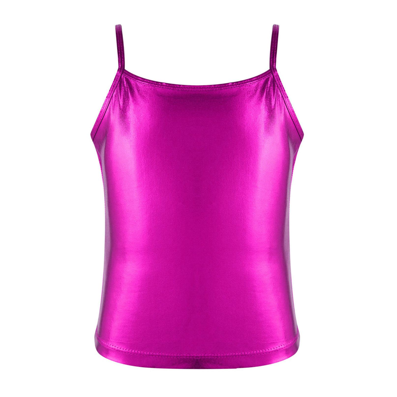 

Танцювальна безрукавка для дівчаток. Дитячі блискучі металеві майки-камізоли. Танцювальний одяг для балету. 13-14 Years гарячі рожевого кольору