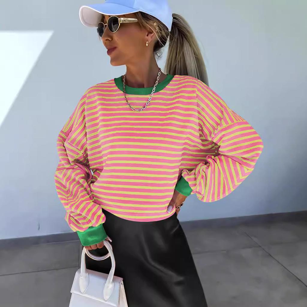 Neues modisches gestreiftes Rundhals-Sweatshirt für Damen im Herbst und Winter