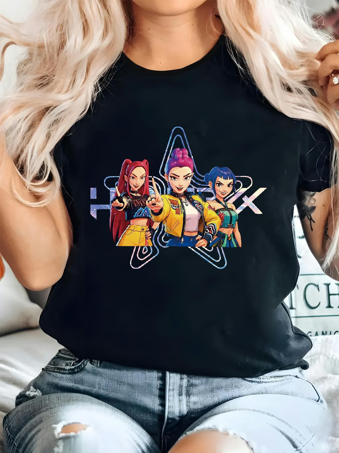 

Women s Anime Chibi Manga T-shirt Cute Chibi-style Neon Text Characters Loose Fit Round Neck Casual Tee For Casual Attire 3XL